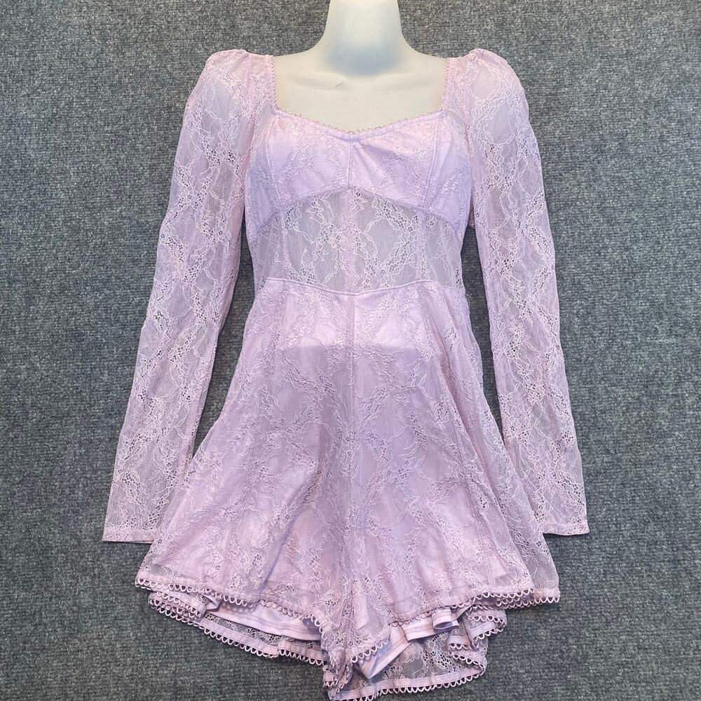 Urban Outfitters Romper Womens Small Purple Lace Puff Sleeve Coquette Fairycore